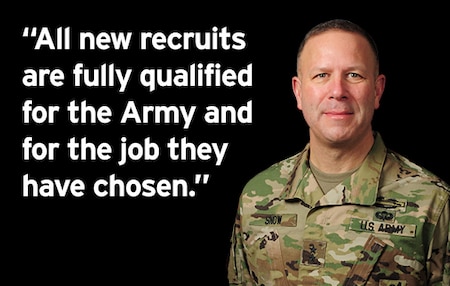 MG Snow with quote "All new recruits are fully qualified for the Army and for the job they have chosen"