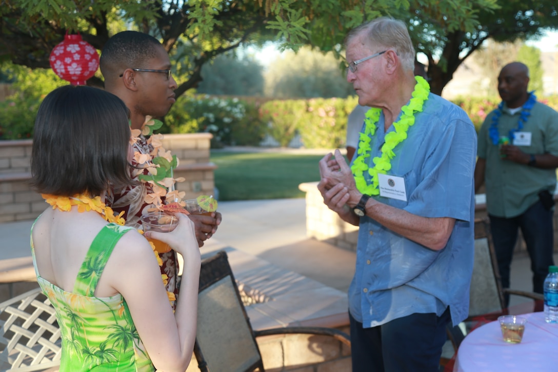 U.S. Representative Paul Cook, representative for California’s 8th congressional district and a retired Marine Corps colonel, speaks with guests at the Desert Knights gala at Quarters One aboard the Marine Corps Air Ground Combat Center, Twentynine Palms, Calif., May 4, 2018. The Desert Knights gala was held to honor law enforcement and legal entities aboard the base and in the surrounding community. (U.S. Marine Corps photo by Lance Cpl. Preston L. Morris)