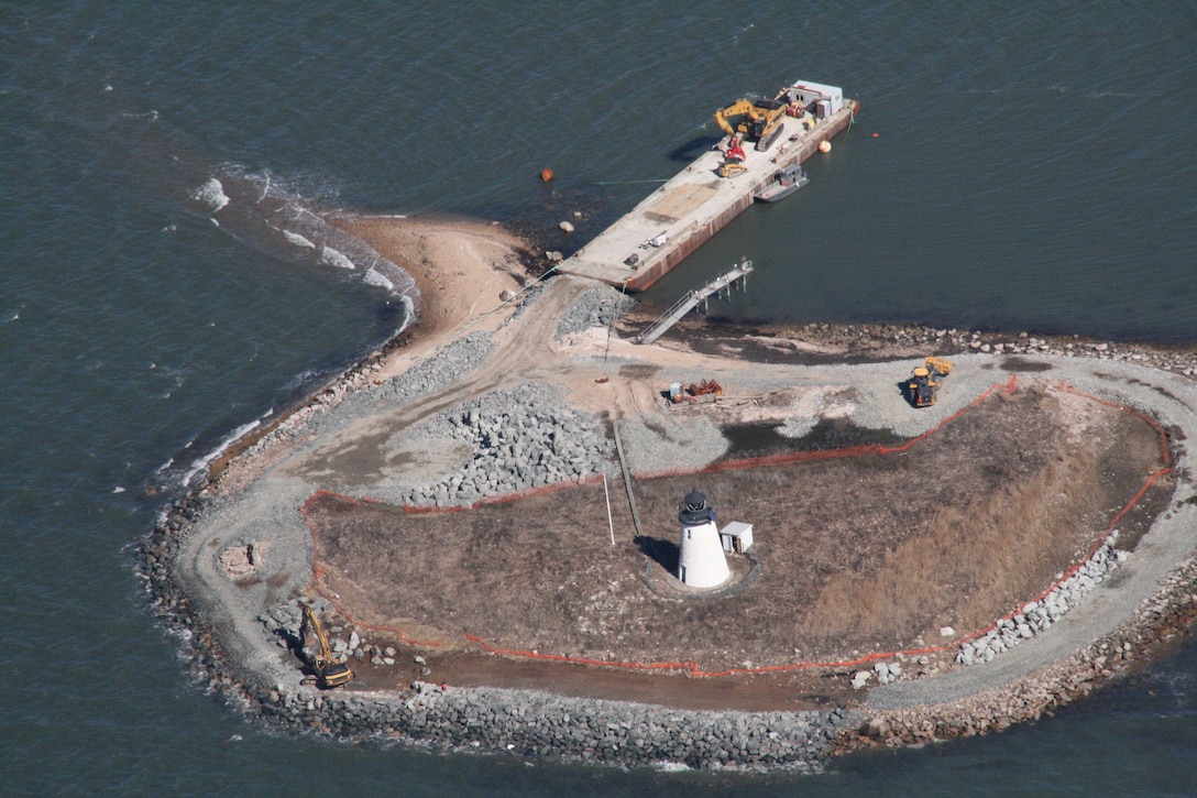 Aerial View of the restoration work at Bird Island in Massachusetts.
