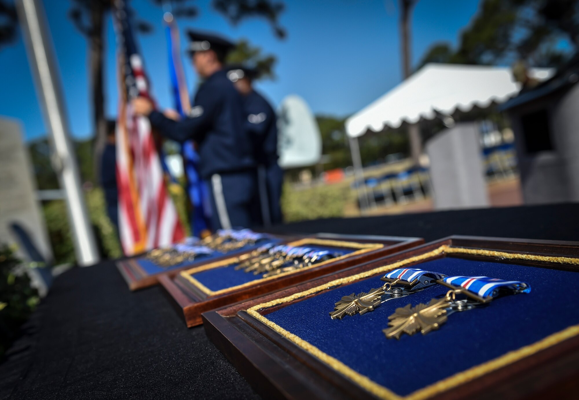 U.S. Air Force Lt. Gen. Brad Webb, commander of Air Force Special Operations Command, presented 21 DFCs to four Spooky gunship crews with the 4th SOS for their heroic actions in Afghanistan.