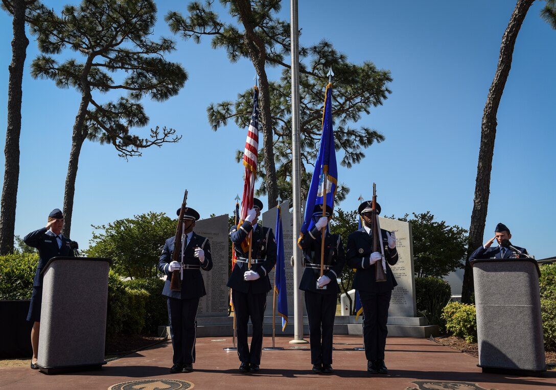 U.S. Air Force Lt. Gen. Brad Webb, commander of Air Force Special Operations Command, presented 21 DFCs to four Spooky gunship crews with the 4th SOS for their heroic actions in Afghanistan.