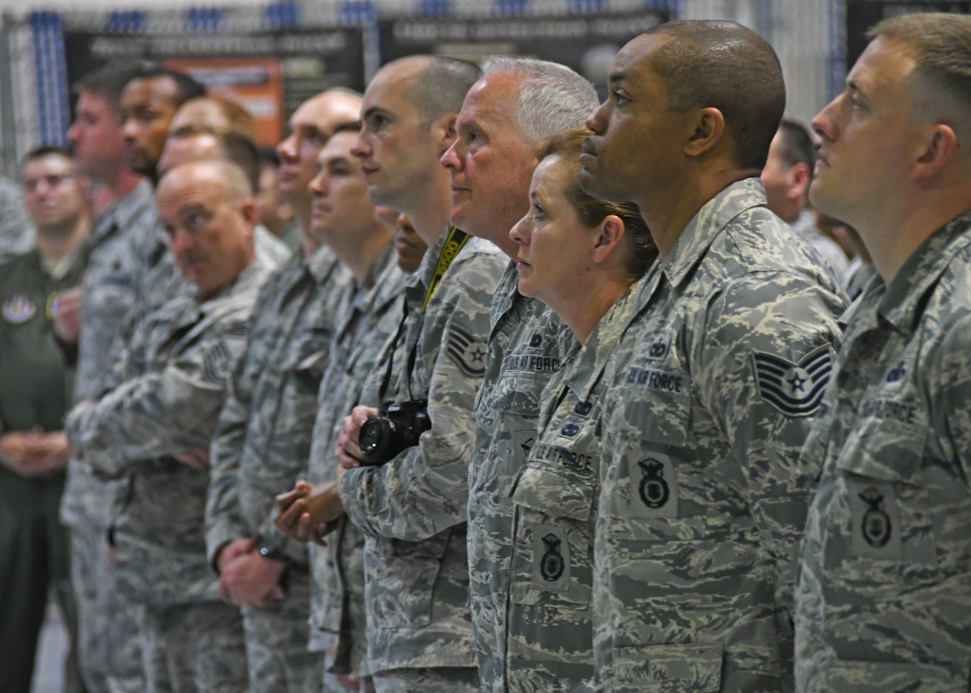Airmen listen during a commander’s call held at Dobbins Air Reserve Base, Ga. last weekend. During the call, the base commander iterated his appreciation to the Airmen’s dedication to the military and to their service. (U.S. Air Force photo/Staff Sgt. Miles Wilson)
