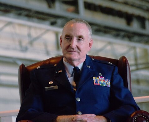 Col. Michael D. Nelson, 433rd Medical Squadron commander, listens to remarks during his retirement ceremony May 5, 2018 at Joint Base San Antonio, Texas. Nelson's career in the United State Air Force began as enlisted member in January 1987. (U.S. Air Force phot by Tech. Sgt. Carlos J. Trevino)