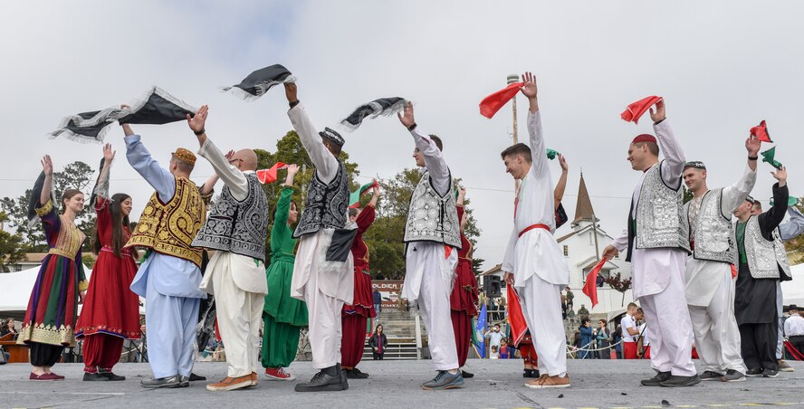 Students from the Defense Language Institute Foreign Language Center showcase the Levantine walk beside me dance during the DLIFLC Language Day at the Presidio of Monterey, Calif., May 11, 2018. Language Day 2018 was the largest on record with over 6,000 visitors.