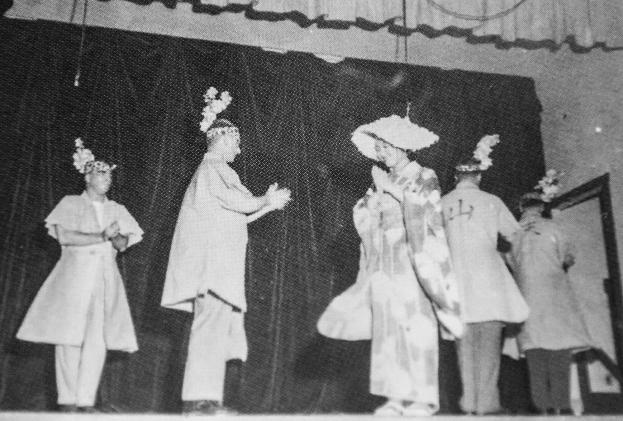 Students perform a Japanese dance called, “Dance of the Coal Miners,” on April 25, 1952, during the Army Language School Festival, Presideo of Monterey, California. The current Language Day evolved from this celebration of language and cultures.