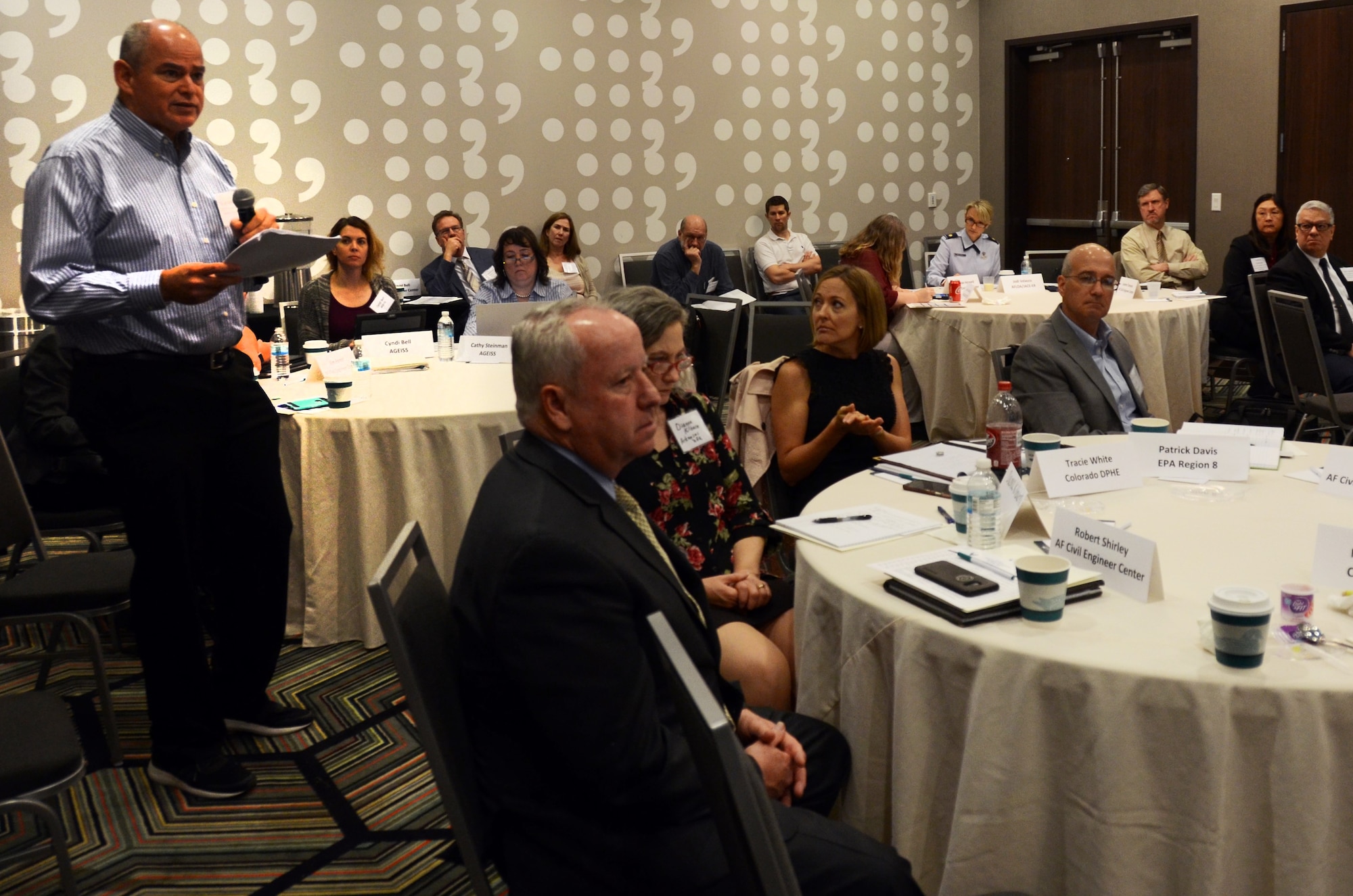 Val de la Fuente, a branch chief with the Air Force Civil Engineer Center’s BRAC Program Management Division, addresses the Air Force Central Regional Environmental Restoration Summit May 10 in Denver.