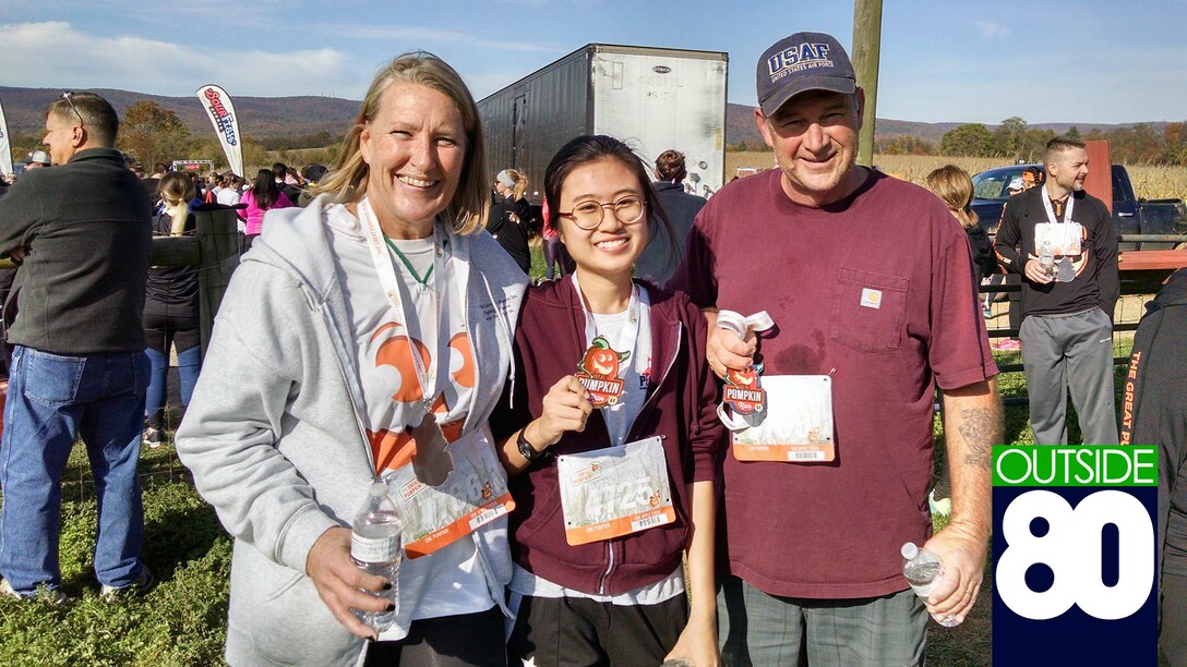 Tammy Van Scyoc, a Defense Contract Management Agency Small Business Office program analyst, Vasiporn, a 17-year-old high school junior and Thailand native, and Van Scyoc’s husband Michael participated in the 2017 Great Pumpkin Run in Frederick, Maryland. For the past school year, Vasiporn has lived with the Van Scyoc’s as part of the Program of Academic Exchange.