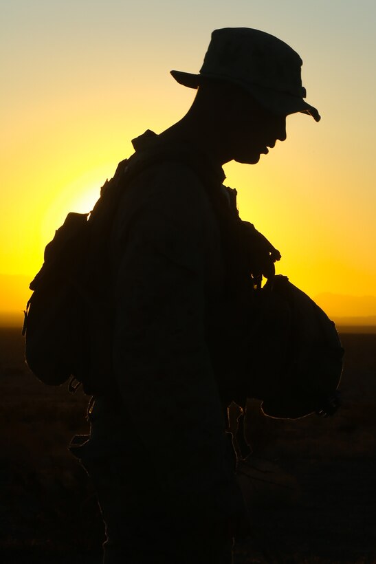A U.S. Marine with 3rd Light Armored Reconnaissance Battalion, 1st Marine Division poses for a portrait during a Marine Corps Combat Readiness Evaluation (MCCRE) at Marine Corps Air Ground Combat Center Twentynine Palms, Calif., Sept. 22, 2017.