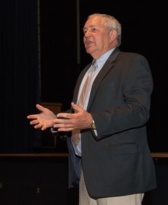 Cory Etchberger, son of Medal of Honor recipient Chief Master Sgt. Richard Etchberger, shares his father’s story at Joint Base Elmendorf-Richardson, Alaska, May 7, 2018. Chief Etchberger’s acts of extraordinary heroism during the Vietnam War at Lima Site 85, in Laos, March 11, 1968, saved the lives of three Airmen. He is the only E-9 of any U.S. military branch to receive the Medal of Honor.