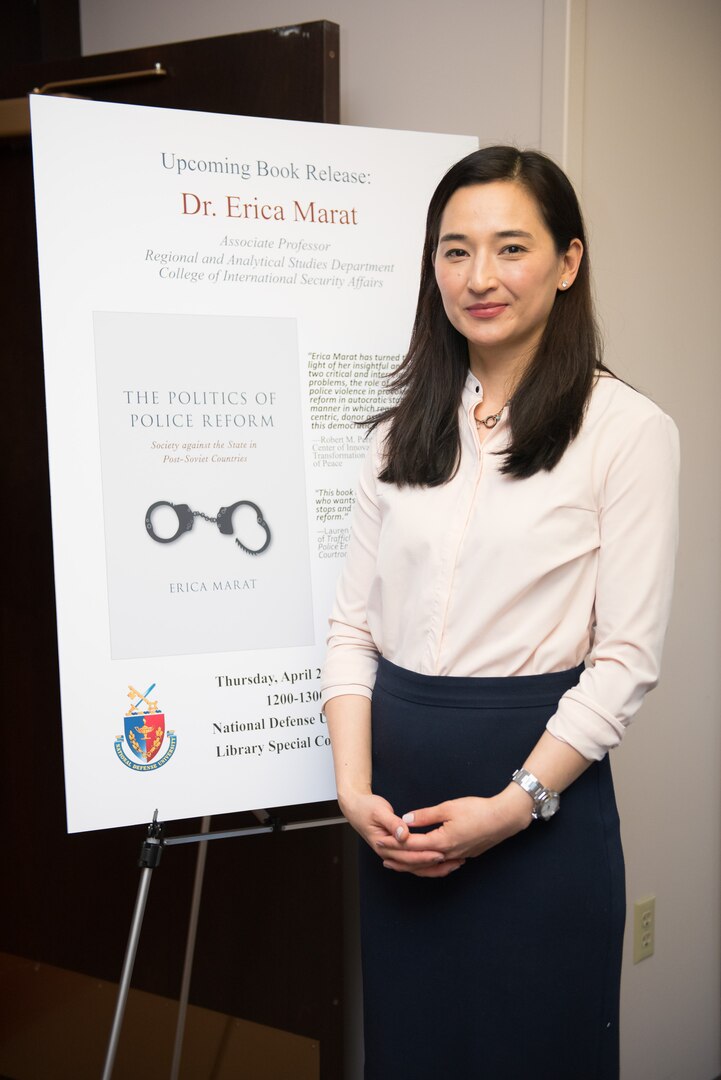 On April 26, 2018, Dr. Erica Marat gave a talk on her new book, "The Politics of Police Reform: Society against the State in Post-Soviet Countries." The talk took place in the Special Collections Library at the National Defense University in Washington, DC.