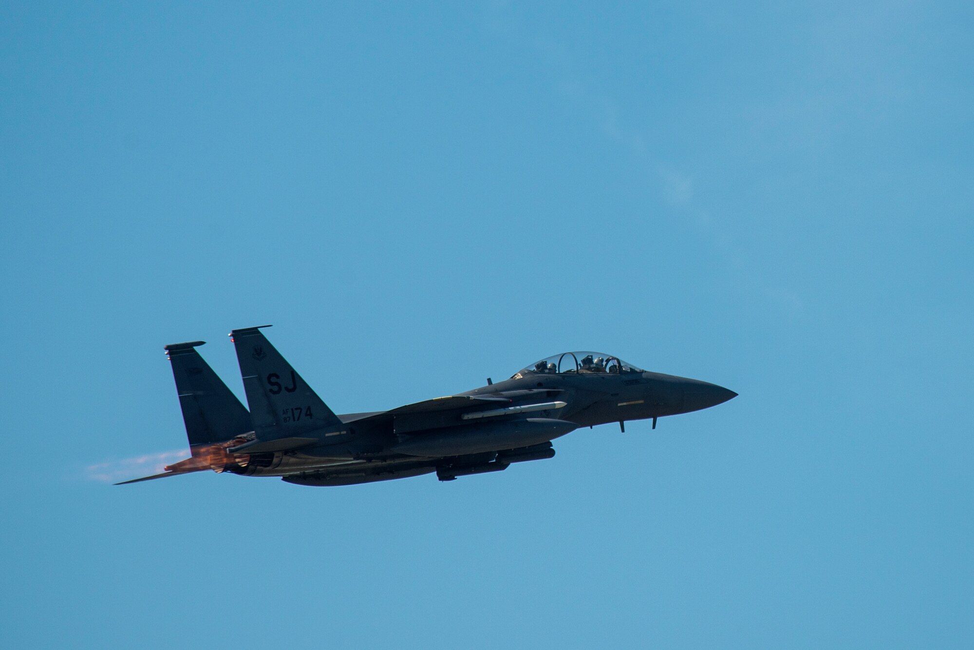 An F-15E Strike Eagle takes off during exercise Razor Talon, May 11, 2018, at Seymour Johnson Air Force Base, North Carolina.