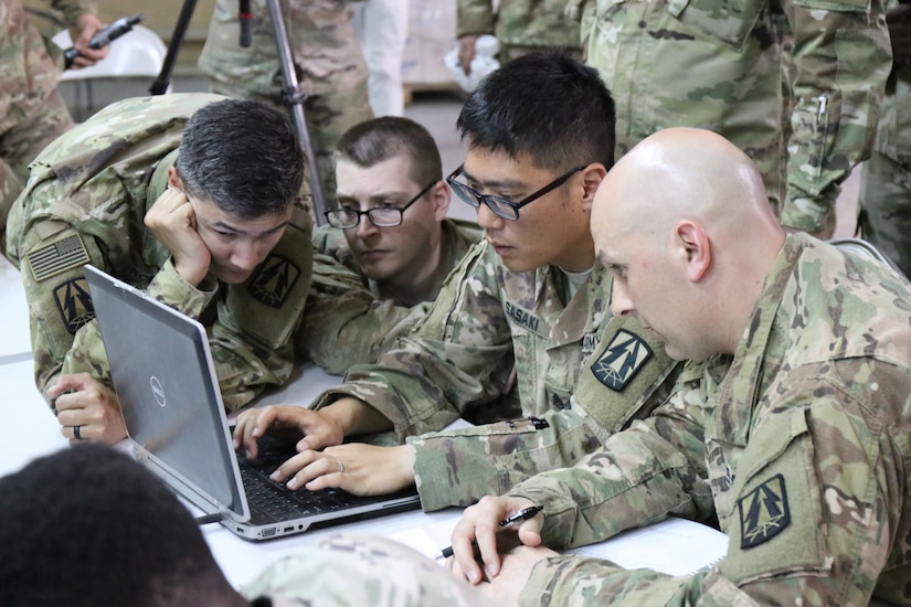 335th Signal Command (Theater) (Provisional) team participates in Best Cyber Ranger competition, Camp Arifjan, Kuwait, May 8.