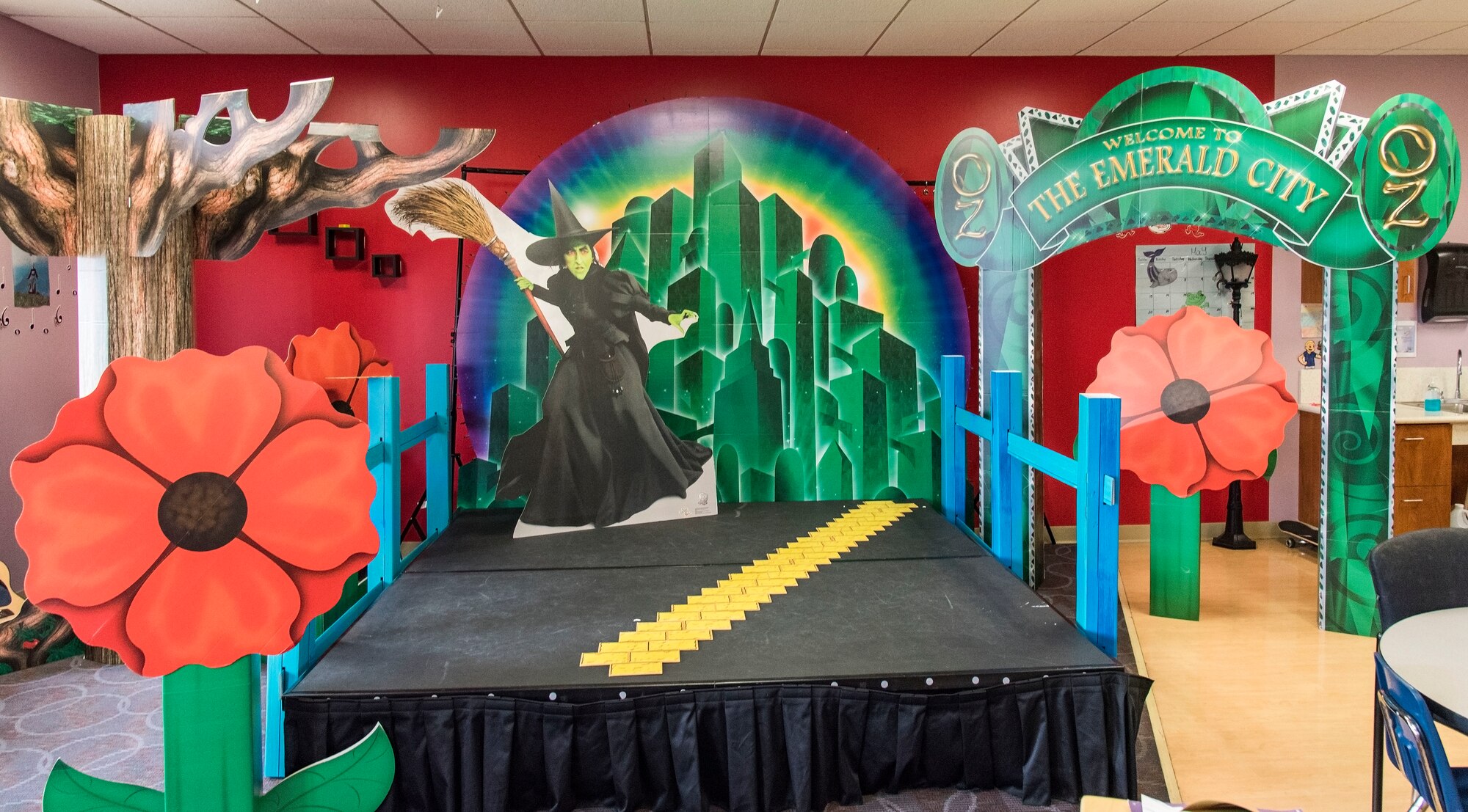 Backgrounds and props that will be used in the “The Wizard of Oz” play are kept and worked on in the Drama room, May 14, 2018, at the Youth Center on Dover Air Force Base, Del. Children enrolled in the Before and After School Age program hold practice in this room and are scheduled to perform the play on May 31. (U.S. Air Force photo by Roland Balik)