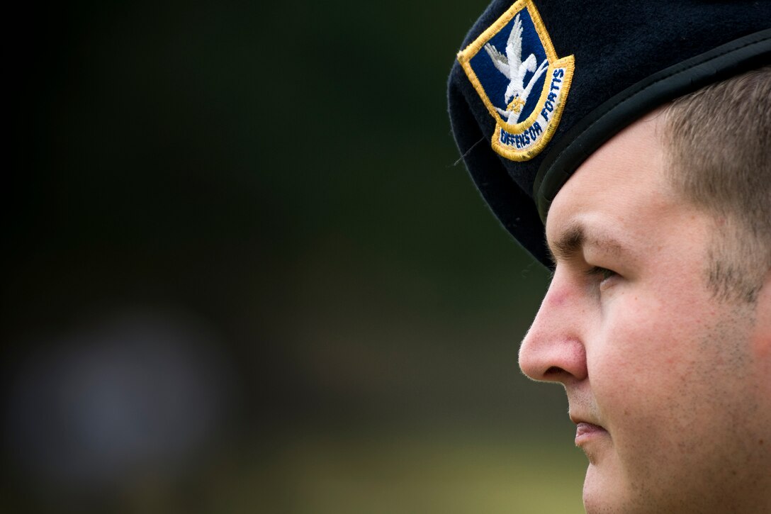 Senior Airman Dustin Hewett, 824th Base Defense Squadron fireteam member, watches as teams compete in relay-style games during Moody’s celebration of Police Week, May 14, 2018, at Moody Air Force Base, Ga. Police Week is celebrated in May of each year and is a national effort to recognize and honor law enforcement members who have lost their lives in the line of duty. Moody’s 2018 celebration includes a security forces muster, a 5k run, a vehicle showcase with vehicles from the Valdosta Police Department and the Georgia State Patrol as well as memorial ceremonies. (U.S. Air Force photo by Staff Sgt. Ryan Callaghan)