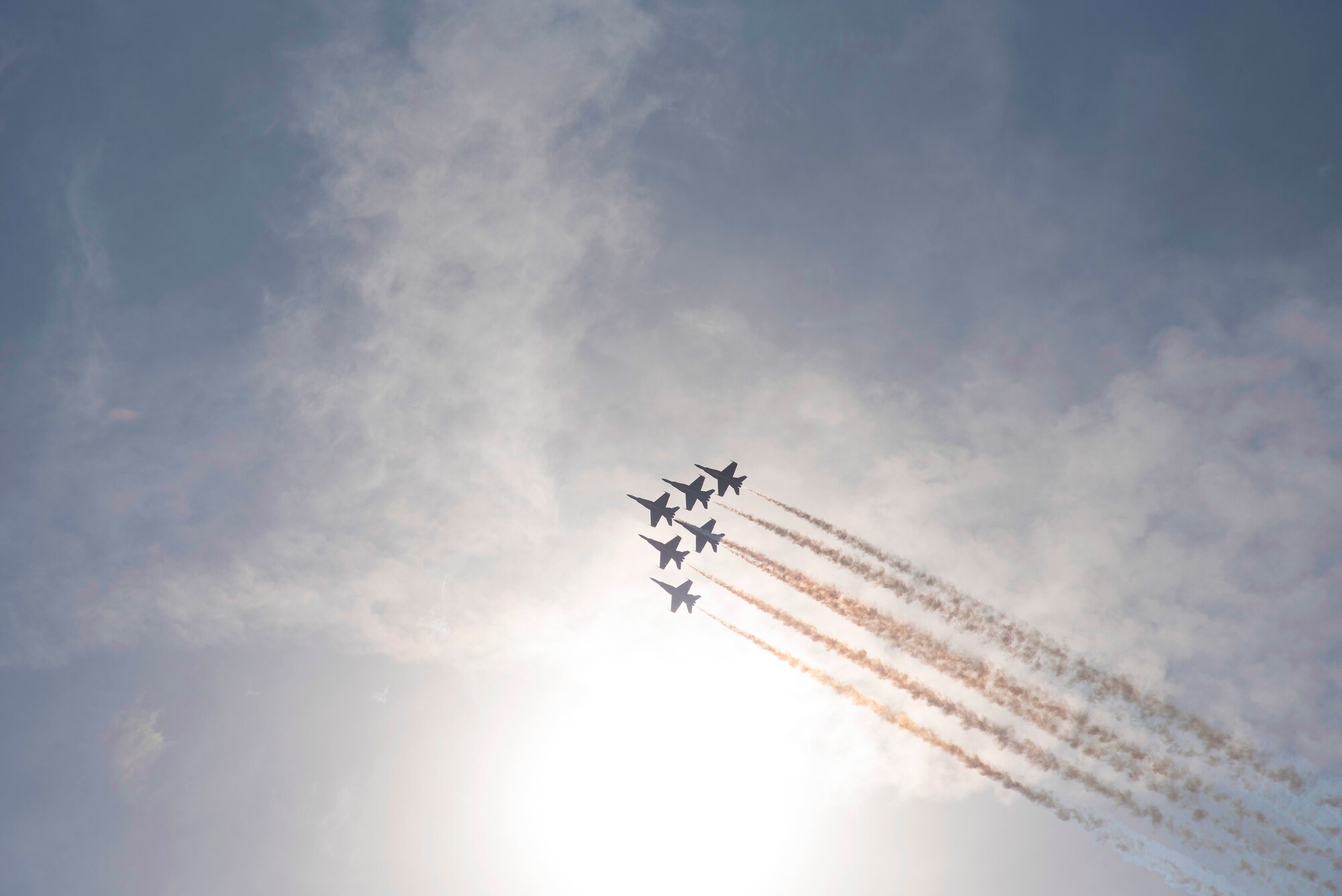 The U.S. Navy Flight Demonstration Squadron, the Blue Angels, fly over the crowd during Tampa Bay AirFest 2018 at MacDill Air Force Base, Fla., May 11, 2018. The Blue Angels are scheduled to perform at more than 30 locations across the U.S. and Canada in 2018.