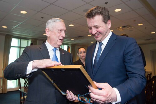 Defense secretary and foreign minister meet at Pentagon.