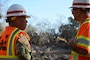 Lt. Gen. Todd Semonite, commanding general, U.S. Army Corps of Engineers, talks to a Corps of Engineers Los Angeles District employee about one of the basins he is working at during Semonite’s Jan. 18 visit to Montecito, California, to view the disaster caused by a Jan. 9 mudslide.