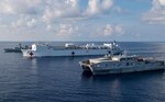 Military Sealift Command hospital ship USNS Mercy (T-AH 19), Her Majesty's Canadian ship HMCS Vancouver (FFH 331), and Military Sealift Command expeditionary fast transport USNS Brunswick (T-EPF 6) sail in formation during a passing exercise (PASSEX) conducted in support of Pacific Partnership 2018 (PP18). PP18's mission is to work collectively with host and partner nations to enhance regional interoperability and disaster response capabilities, increase stability and security in the region, and foster new and enduring friendships across the Indo-Pacific Region. Pacific Partnership, now in its 13th iteration, is the largest annual multinational humanitarian assistance and disaster relief preparedness mission conducted in the Indo-Pacific.