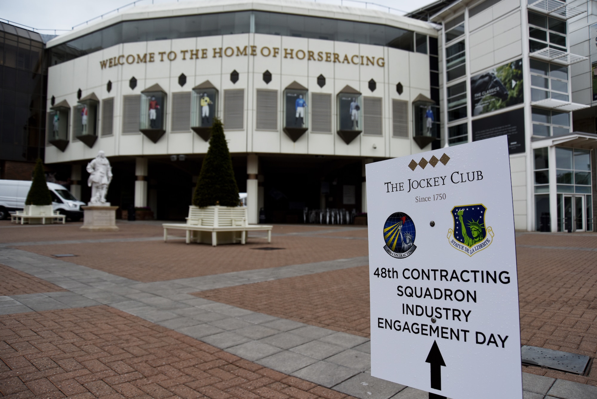 The 48th Contracting Squadron hosts an industry engagement day at Rowley Mile Racecourse conference center, Newmarket, England, May 10. The event provided opportunities for the squadron to network with potential contractors in the local community. (U.S. Air Force photo/Senior Airman Abby L. Finkel)