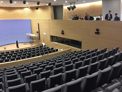 The new press briefing room at the NATO headquarters in Brussels.