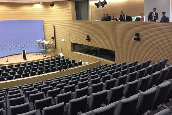 The new press briefing room at the NATO headquarters in Brussels.