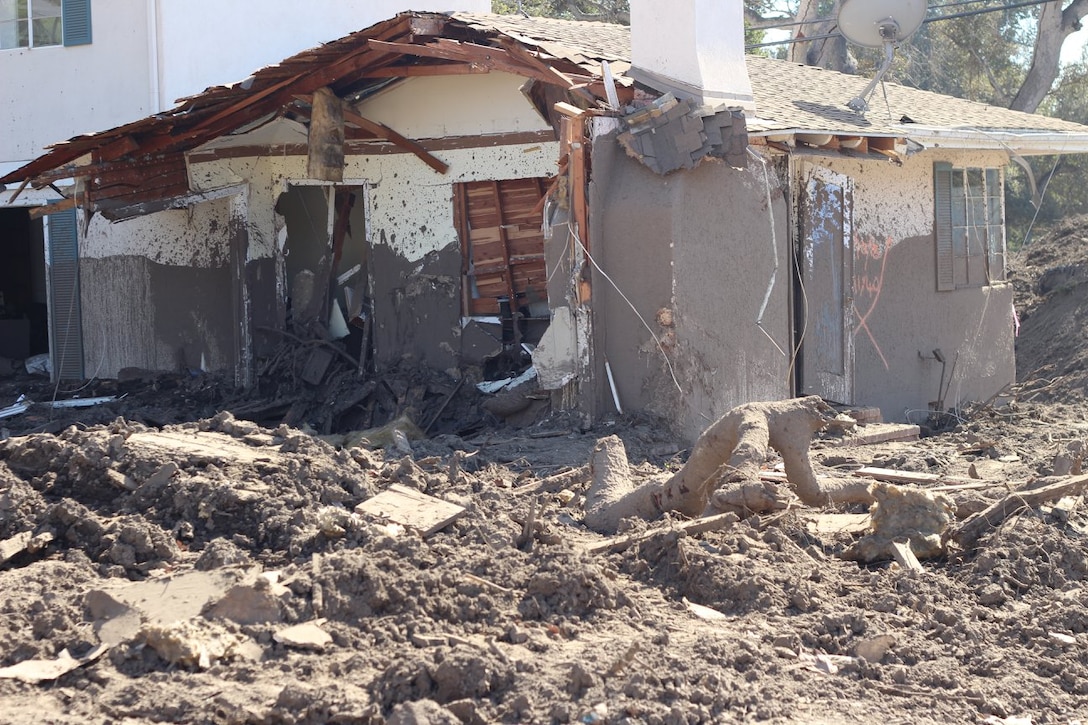 A house is covered inside and out with mud following a Jan. 9 mudslide in Montecito, California.
