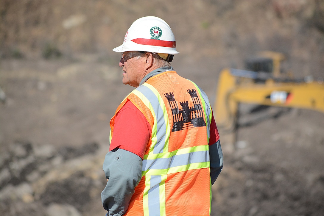 A U.S. Army Corps of Engineers Los Angeles District employee looks out over the work at the Santa Monica Basin Feb. 27 in Santa Barbara County, California.