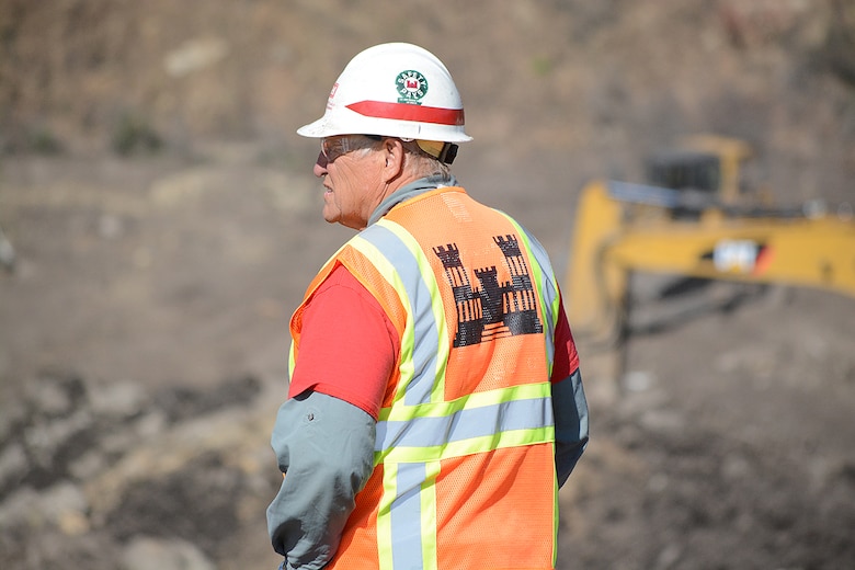 A U.S. Army Corps of Engineers Los Angeles District employee looks out over the work at the Santa Monica Basin Feb. 27 in Santa Barbara County, California.