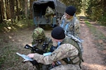 Estonian Defense Force personnel from 2nd brigade conduct recon and react to contact missions May 6, 2018, during Exercise Hedgehog in Southern Estonia. Soldiers from the Maryland National Guard 629th Expeditionary Military Intelligence Battalion worked as observers and controllers for the EDF.