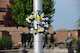 A memorial wreath rests in front of a formation of fallen soldier battle crosses after a ceremony in recognition of Peace Officers Memorial Day outside the 910th Airlift Wing Headquarters building on Youngstown Air Reserve Station, May 16, 2018.