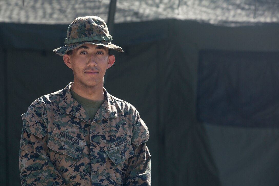 U.S. Marine Lance Cpl. Simon Raygoza poses for a photo on Colonel Ernesto Ravina Air Base during Exercise Balikatan, in Tarlac, Philippines, May 11, 2018. Exercise Balikatan, in its 34th iteration, is an annual U.S.-Philippine military training exercise focused on a variety of missions, including humanitarian assistance and disaster relief, counterterrorism and other combined military operations held from May 7 to May 18. Raygoza, a native of Chicago, Illinois, is a data systems administrator assigned to Headquarters Battalion, 3rd Marine Division. (U.S. Marine Corps photo by Pfc. Krysten Gomez)