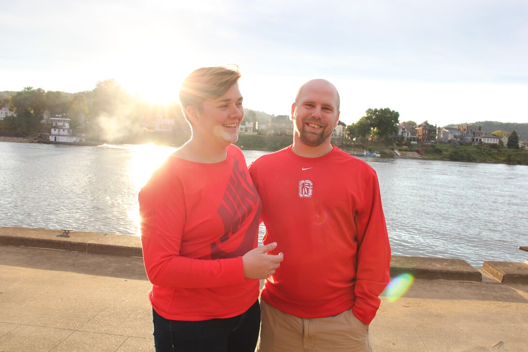 Tech. Sgt. Justyne Strohmeyer, 332nd Air Expeditionary Wing historian, and her husband, Joe Strohmeyer, stand beside the Ohio River Bank in Wheeling, West Virgina, Oct. 15, 2016.