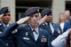 Senior Master Sgt. Erin Rose, 60th Security Forces Squadron operations superintendent, holds a salute during the 29th Annual Peace Officer’s Memorial Ceremony in Fairfield, Calif., May 16, 2018. Nearly a dozen security forces members participated in the ceremony to honor fallen peace officers. (U.S. Air Force photo by Tech. Sgt. James Hodgman)