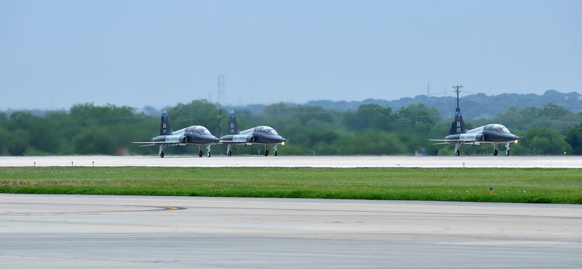 Three T-38s perform individual 10-second takeoffs during the 2018 Cobras in the Sky exercise at JBSA-Randolph. (U.S. Air Force photo by Janis El Shabazz)