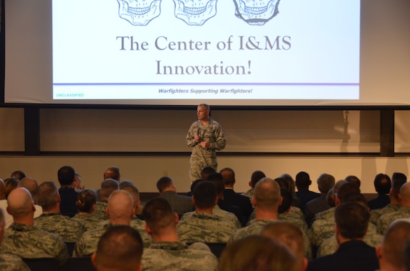 Air Force Installation and Mission Support Center Commander Maj. Gen. Brad Spacy talks about the importance of the 2018 Installation and Mission Support Weapons and Tactics Conference to senior Air Force leaders and members of the agile combat support community. “What’s great about this event is that it’s a forum for innovation,” Spacy said May 16 in San Antonio. “Our goal is to get ideas from our Airmen into action. We know the ideas are out there – our Airmen are coming up with them.” (U.S. Air Force photo by Armando Perez)