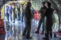 Aircrew from 13 NATO countries tour the KC-135 Stratotanker from the 100th Air Refueling Wing, during the European Tanker Symposium at RAF Mildenhall, England, May 14, 2018. At the end of the week-long event, aircrew flew in the KC-135, and Royal Air Force Voyager mixed formations. (U.S. Air Force photo by Senior Airman Christine Groening)