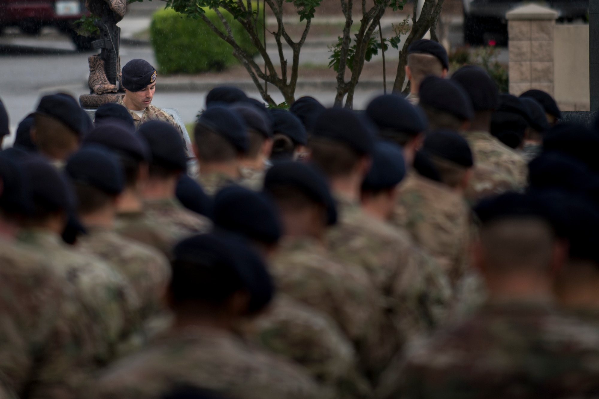 Col. Kevin Walker, 820th Base Defense Group commander, gives closing remarks during the closing ceremony of National Police Week, at Moody Air Force Base, Ga. President John F. Kennedy signed a proclamation in 1962 designating may 15 as Peace Officers Memorial Day.  Security Forces Members used Police Week to promote camaraderie and recognize all law enforcement members who have lost their lives in the line of duty. (U.S. Air Force photo by Senior Airman Daniel Snider)