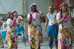 American Soldiers perform traditional dances at an Asian American, Pacific Islander cultural observance at Camp Buehring, Kuwait, May 12, 2018. The dancers performed primarily Polynesian dances during the cultural observance, which was held to celebrate the contributions of Pacific Islanders and Asian Americans and to raise awareness of Asian heritage among personnel on the installation. A similar event is scheduled for Camp Arifjan, Kuwait, on May 26.