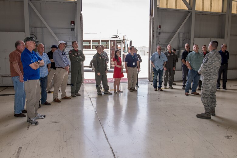 Edwards honorary commanders visited Hanger 1600 where a presentation was given about load crews by Senior Master Sgt. Joseph Armijo, 412th Aircraft Maintenance Squadron Wing Weapons manager. (U.S. Air Force photo by Matt Williams)