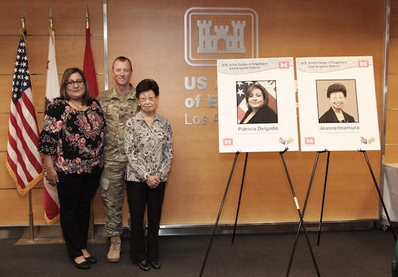 The U.S. Army Corps of Engineers Los Angeles District inducted two retired employees into its Gallery of Distinguished Civilian Employees in a ceremony May 15 at the District headquarters in Los Angeles. Former Executive Assistant Patsy Delgado and former Executive Secretary Jeanne Imamura were this year’s inductees. The induction was in conjunction with the District's annual Retiree Recognition Day. More than three dozen retirees participated in the day's activities, which included a breakfast social, commander's update and catered lunch.