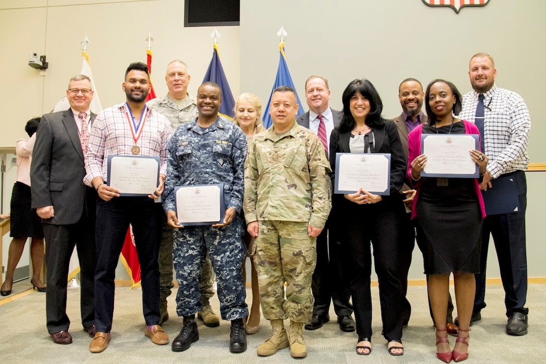 DLA Troop Support winners and nominees from the 2017 Federal Executive Board Executive Board Excellence in Government Awards pose with Troop Support Deputy Commander Richard Ellis (far left) in Philadelphia on May 17.