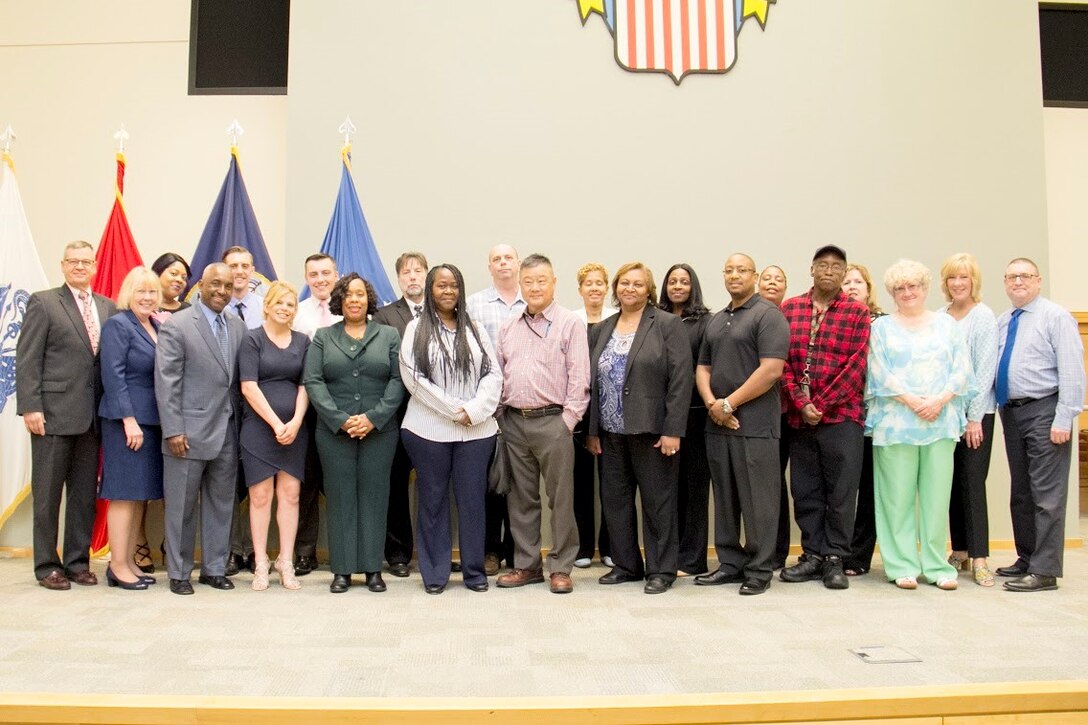 DLA Troop Support winners and nominees from the 2017 Federal Executive Board Executive Board Excellence in Government Awards pose with Troop Support Deputy Commander Richard Ellis (far left) in Philadelphia on May 17.