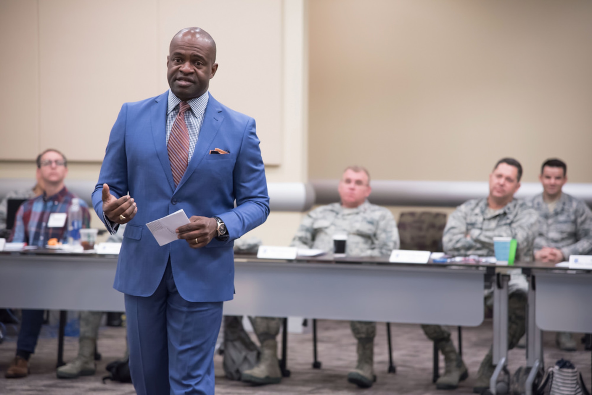 DeMaurice Smith addresses 16 of the Air Force's emerging leaders at the 2018 Squadron Commanders Course here at Joint Base Andrews, Md.