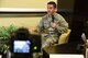 Lt. Col. David Fink, Air Force District of Washington command post director, responds to a mock reporter's questions during media training at the 2018 AFDW Squadron Commanders Course in the Gen. Jacob E. Smart Conference Center here May 15.
