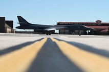 A B-1 bomber taxis down the flight line as part of Combat Raider 18-2 at Ellsworth Air Force Base, S.D., May 14, 2018. Combat Raider is a joint exercise that involves multiple airframes from different bases to prepare Airmen and the Air Force for potential future conflicts. (U.S. Air Force photo by Airman 1st Class Thomas Karol)