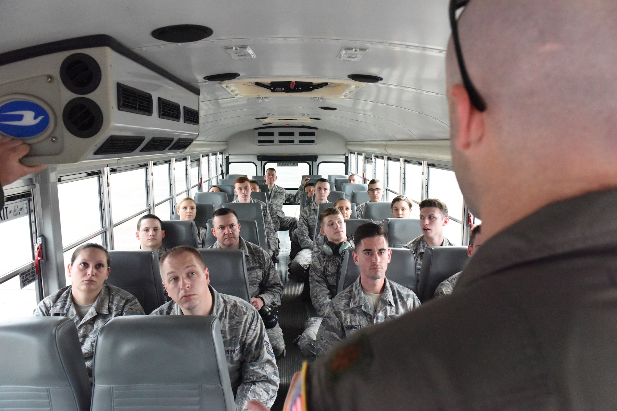 Maj. Michael Glass, a pilot with the 193rd Special Operations Wing, Middletown, Pennsylvania, gives a safety briefing to Airmen selected to participate in an incentive flight May 20, 2018. Incentive flights are a way to highlight outstanding Airmen's accomplishments as well as provide mission-required raining for aircrew. (U.S. Air National Guard photo by Senior Airman Julia Sorber/Released)