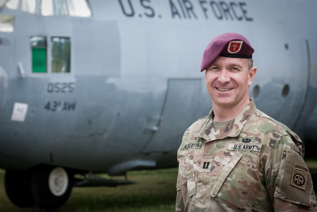 Army Capt. Jacques Albertyn, chaplain for the 307th Airborne Engineer Battalion, 3rd Brigade Combat Team, 82nd Airborne Division, poses for a photo at Fort Bragg, N.C.