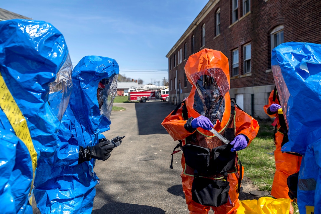 Soldiers and airmen identify and classify several hazardous materials.