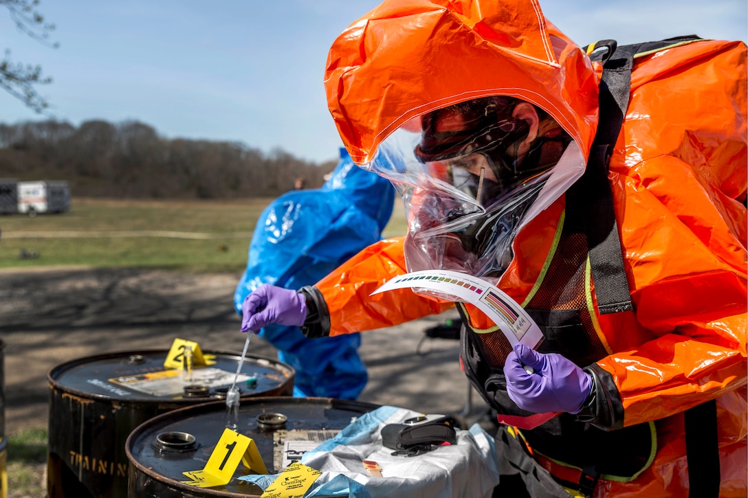 Soldiers and airmen identify and classify several hazardous materials.