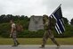 U.S. Air Force Airman 1st Class Christopher Rippin, 20th Security Forces Squadron (SFS) installation entry controller, left, and Tech. Sgt. Justin Bell, 20th SFS standards and evaluation technician, participate in a National Police Week March for the Fallen at Shaw Air Force Base, S.C., May 17, 2018.